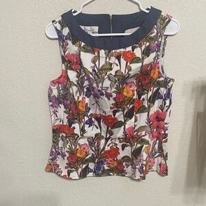 Kelly & Diane Vibrant Floral Peplum Sleeveless Top with zipper back